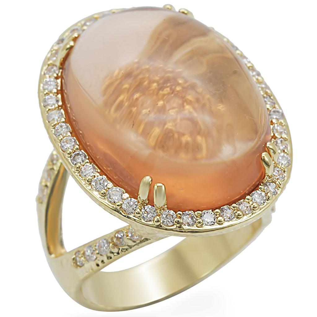 Gold Brass Ring with Synthetic Glass in Champagne Size 7