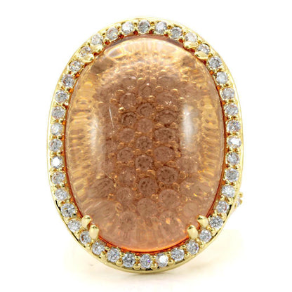 Gold Brass Ring with Synthetic Glass in Champagne Size 7