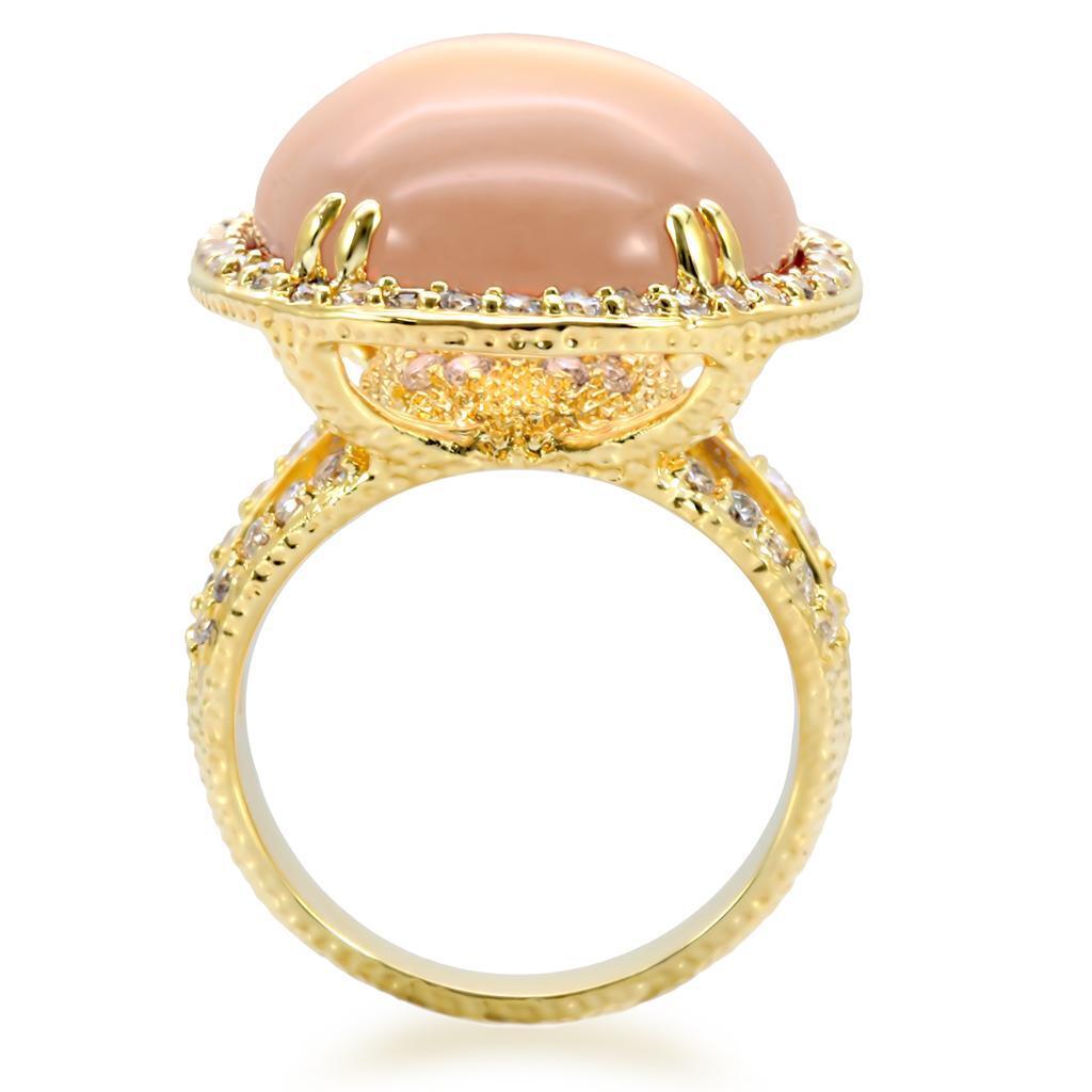Gold Brass Ring with Synthetic Glass in Champagne Size 7