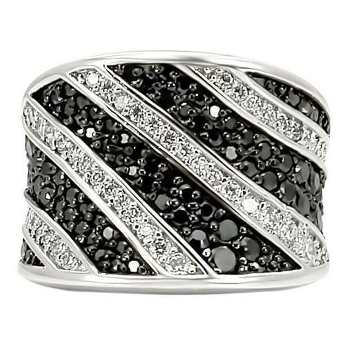 Rhodium + Ruthenium Brass Ring with AAA Grade CZ in Jet Size 6