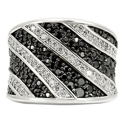 Rhodium + Ruthenium Brass Ring with AAA Grade CZ in Jet Size 6