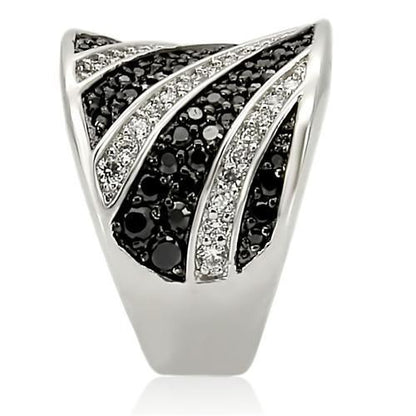 Rhodium + Ruthenium Brass Ring with AAA Grade CZ in Jet Size 6