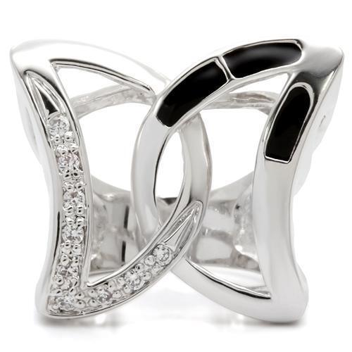 0W050 - Rhodium Brass Ring with AAA Grade CZ  in Clear Size 5