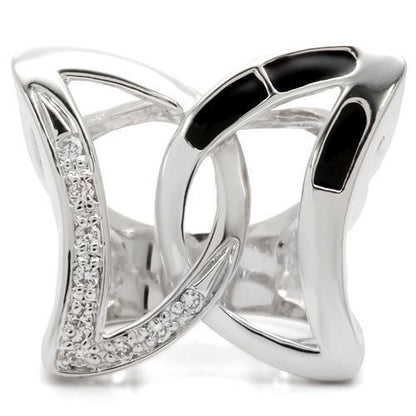 0W050 - Rhodium Brass Ring with AAA Grade CZ  in Clear Size 5