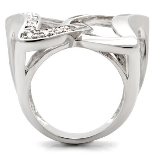 0W050 - Rhodium Brass Ring with AAA Grade CZ  in Clear Size 5