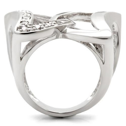 0W050 - Rhodium Brass Ring with AAA Grade CZ  in Clear Size 5