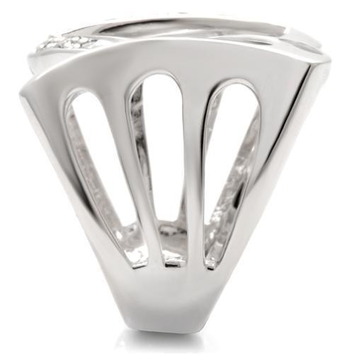 0W050 - Rhodium Brass Ring with AAA Grade CZ  in Clear Size 5