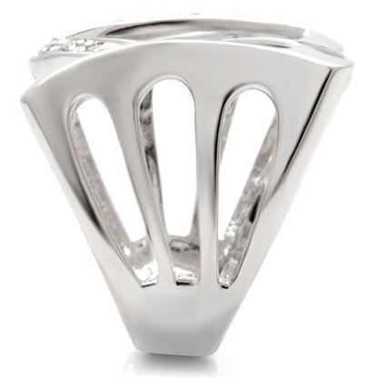 0W050 - Rhodium Brass Ring with AAA Grade CZ  in Clear Size 5