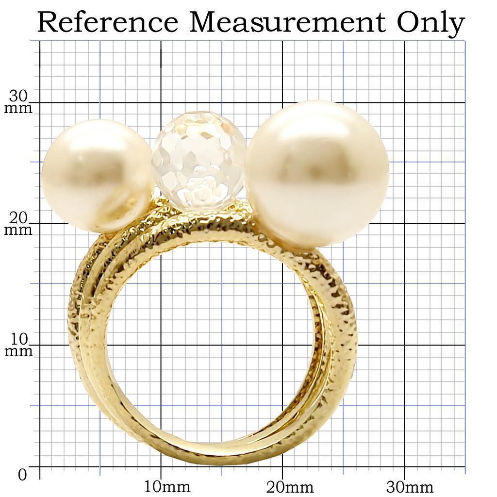 Gold Brass Ring with Synthetic Pearl in Citrine Yellow Size 5