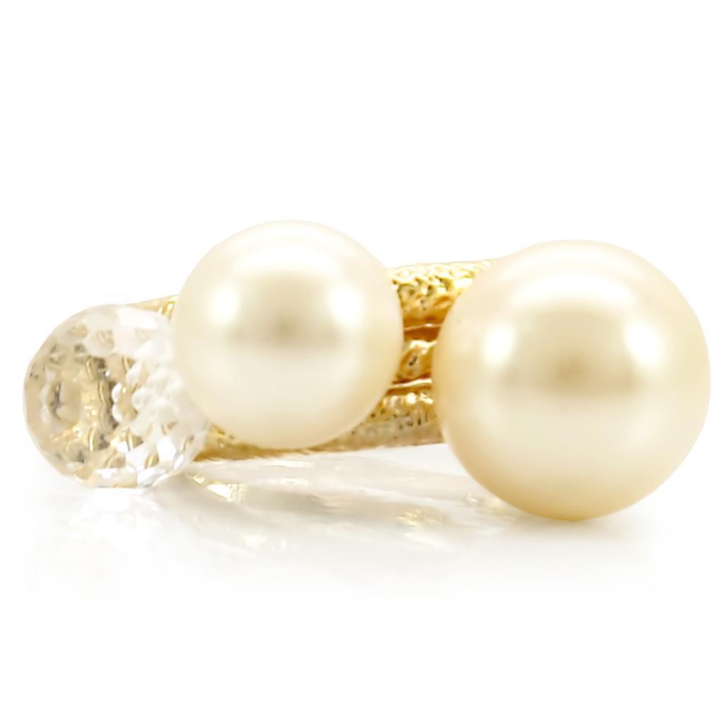 Gold Brass Ring with Synthetic Pearl in Citrine Yellow Size 5