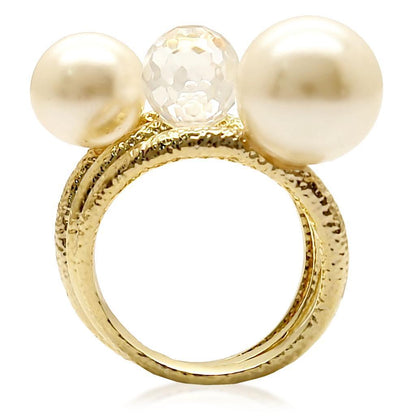 Gold Brass Ring with Synthetic Pearl in Citrine Yellow Size 5