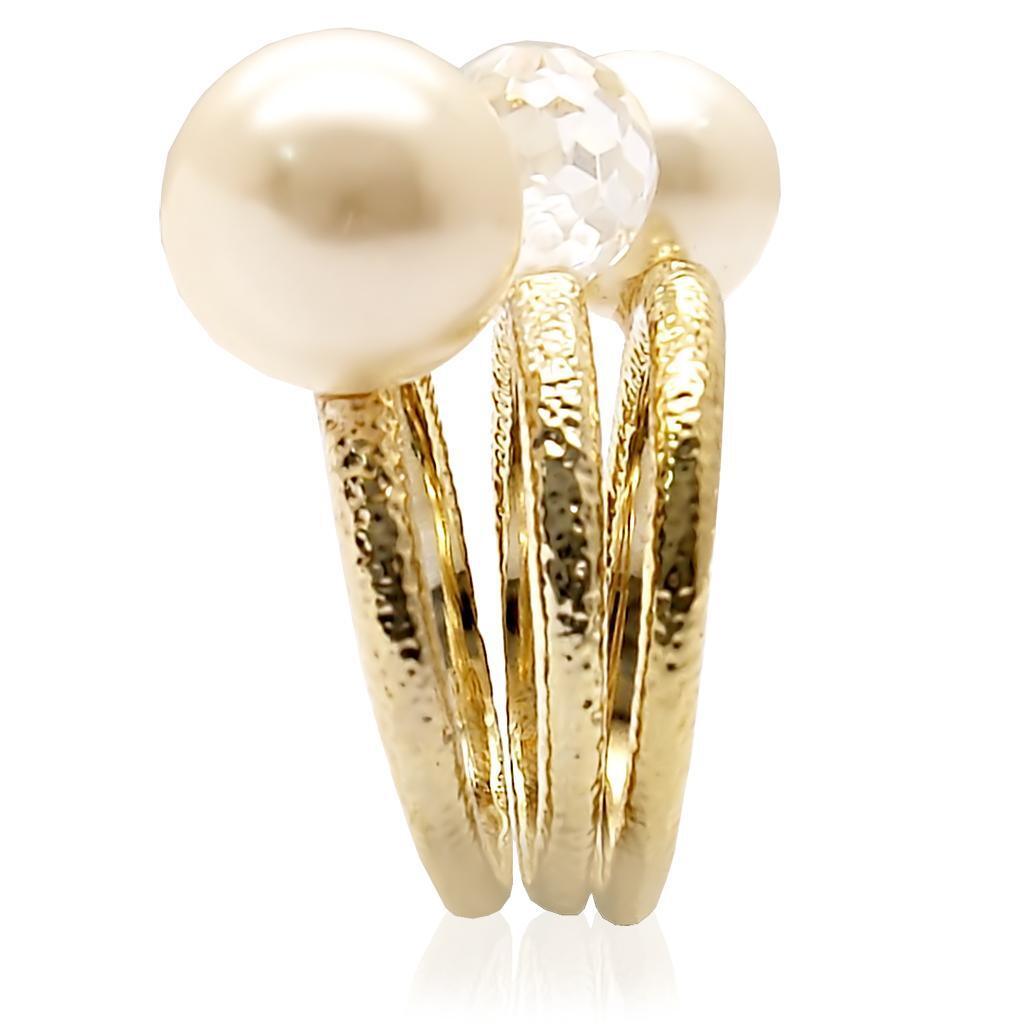 Gold Brass Ring with Synthetic Pearl in Citrine Yellow Size 5