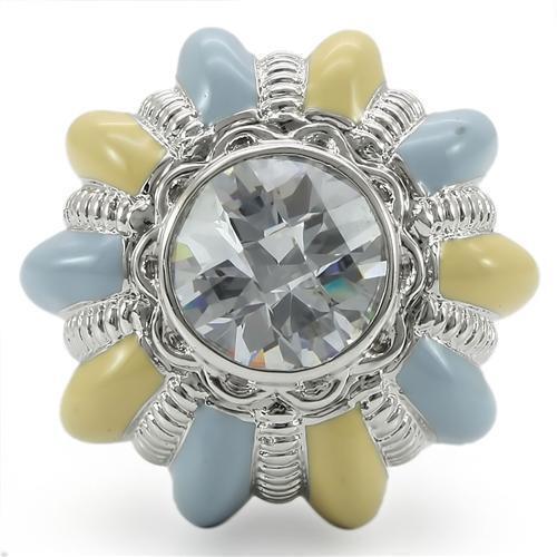 Rhodium Brass Ring with AAA Grade CZ  in Clear Size 7