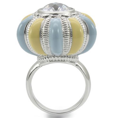 Rhodium Brass Ring with AAA Grade CZ  in Clear Size 7