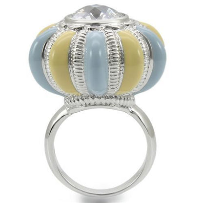 Rhodium Brass Ring with AAA Grade CZ  in Clear Size 7