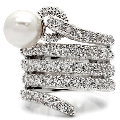 0W031 - Rhodium Brass Ring with AAA Grade CZ  in Clear - Size 5
