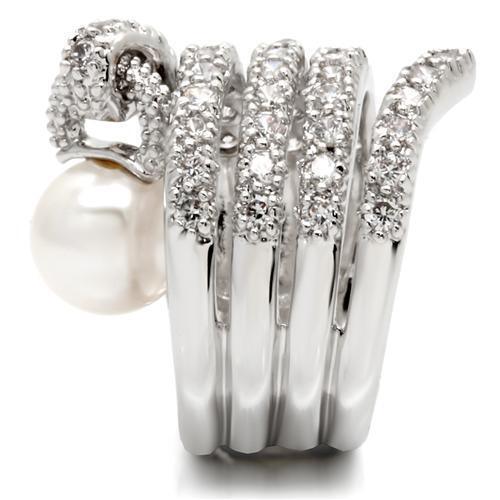 0W031 - Rhodium Brass Ring with AAA Grade CZ  in Clear - Size 5
