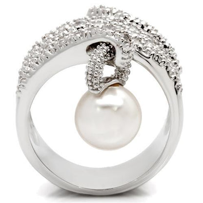 0W031 - Rhodium Brass Ring with AAA Grade CZ  in Clear - Size 5