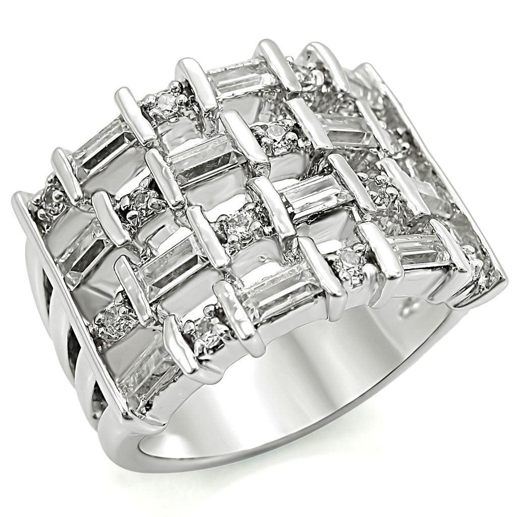 Rhodium Brass Ring with AAA Grade CZ  in Clear Size 10