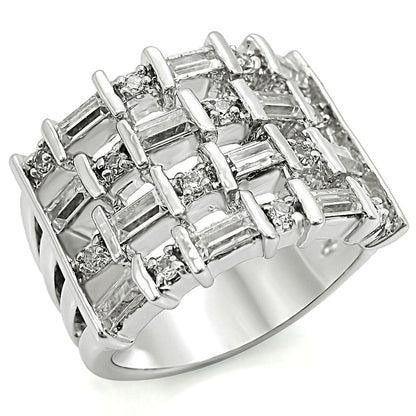 Rhodium Brass Ring with AAA Grade CZ  in Clear Size 10