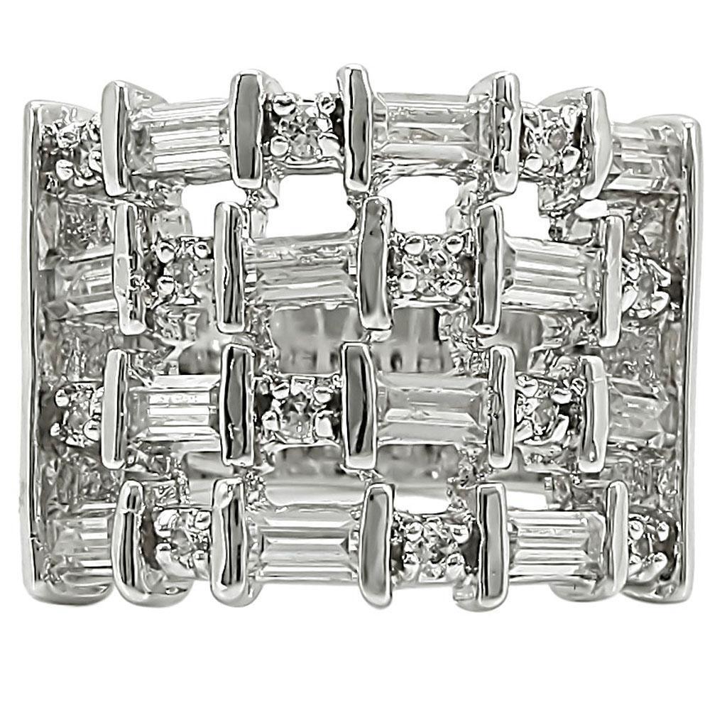 Rhodium Brass Ring with AAA Grade CZ  in Clear Size 10