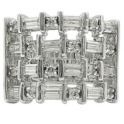 Rhodium Brass Ring with AAA Grade CZ  in Clear Size 10