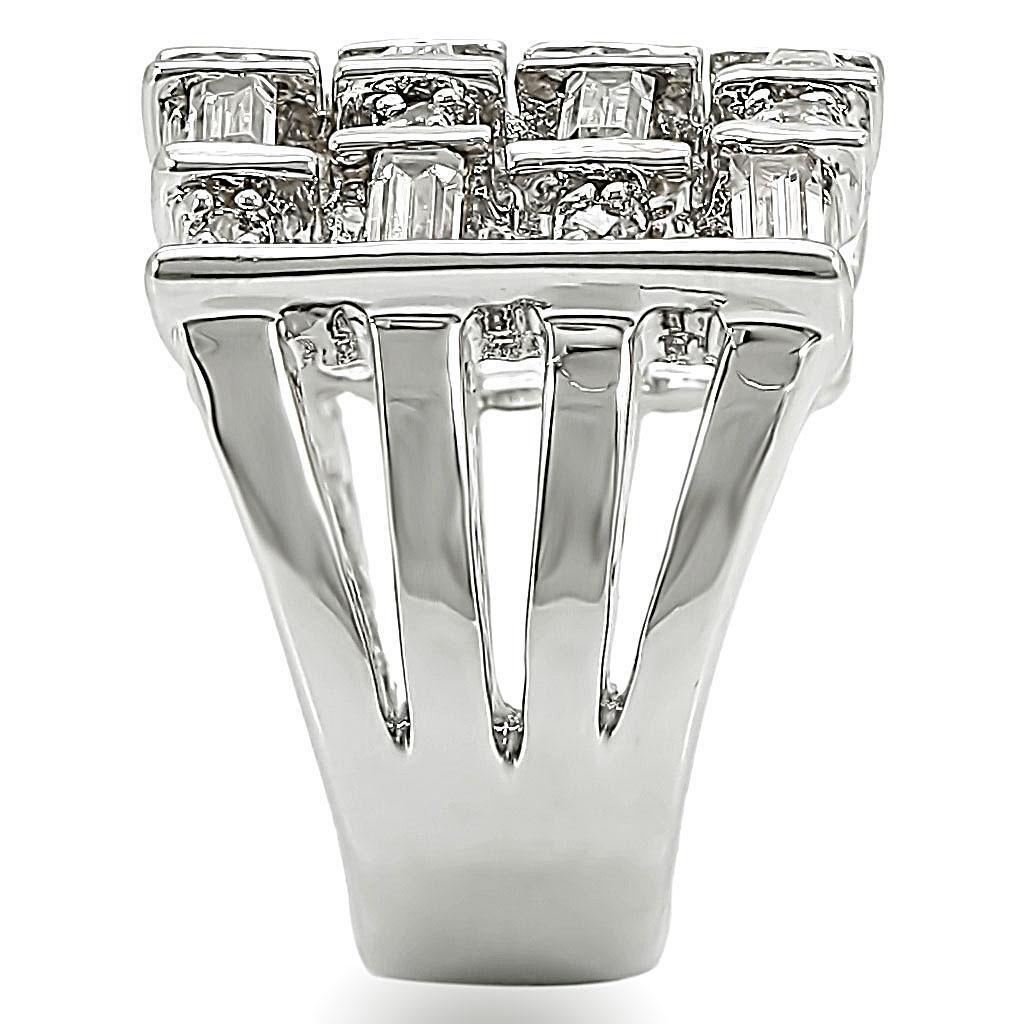 Rhodium Brass Ring with AAA Grade CZ  in Clear Size 10