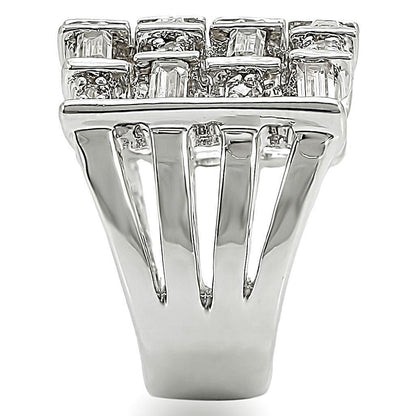 Rhodium Brass Ring with AAA Grade CZ  in Clear Size 10