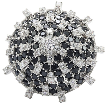 Rhodium Brass Ring with AAA Grade CZ  in Black Diamond