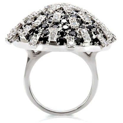 Rhodium Brass Ring with AAA Grade CZ  in Black Diamond