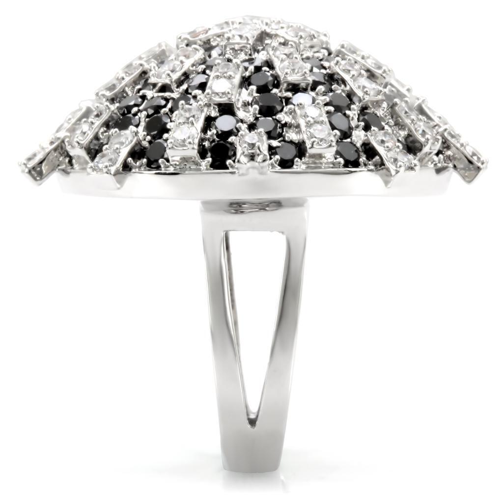 Rhodium Brass Ring with AAA Grade CZ  in Black Diamond