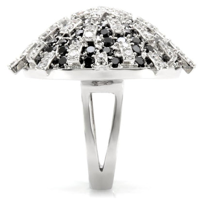 Rhodium Brass Ring with AAA Grade CZ  in Black Diamond