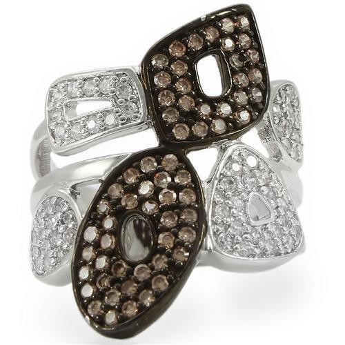 Rhodium + Ruthenium Brass Ring with AAA Grade CZ in Champagne