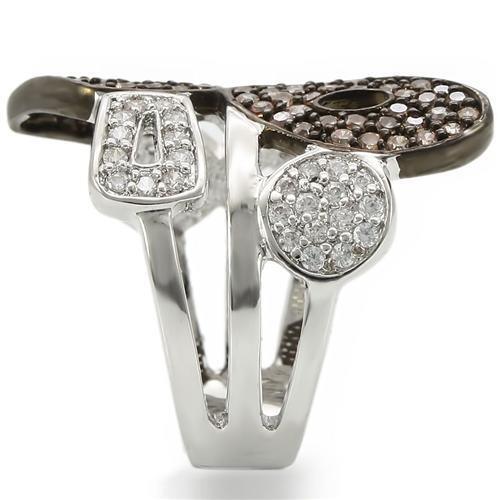 Rhodium + Ruthenium Brass Ring with AAA Grade CZ in Champagne