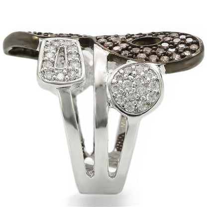 Rhodium + Ruthenium Brass Ring with AAA Grade CZ in Champagne