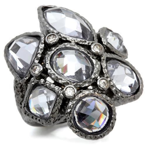 0W120 - Ruthenium Brass Ring with AAA Grade CZ in Light Amethyst Size 7