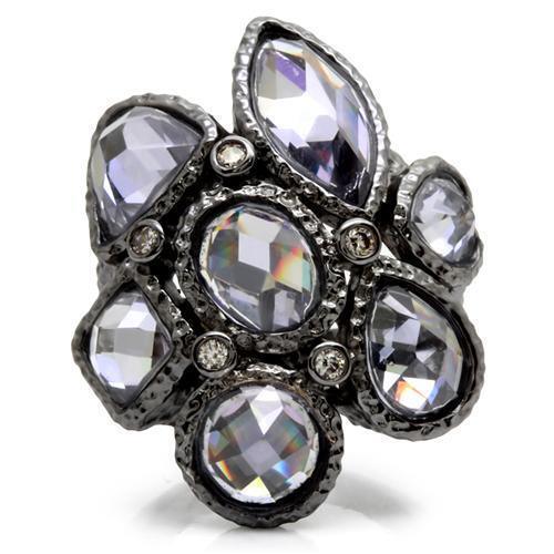 0W120 - Ruthenium Brass Ring with AAA Grade CZ in Light Amethyst Size 7