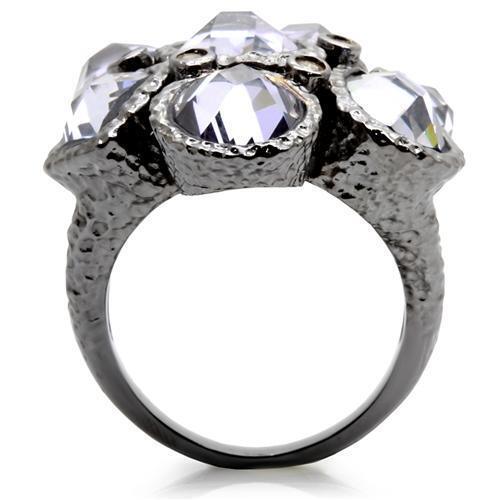 0W120 - Ruthenium Brass Ring with AAA Grade CZ in Light Amethyst Size 7