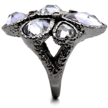 0W120 - Ruthenium Brass Ring with AAA Grade CZ in Light Amethyst Size 7