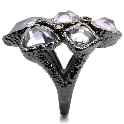 0W120 - Ruthenium Brass Ring with AAA Grade CZ in Light Amethyst Size 7