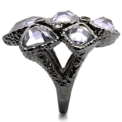 0W120 - Ruthenium Brass Ring with AAA Grade CZ in Light Amethyst Size 7