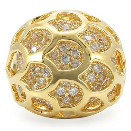 Gold Brass Ring with AAA Grade CZ  in Clear Size 6