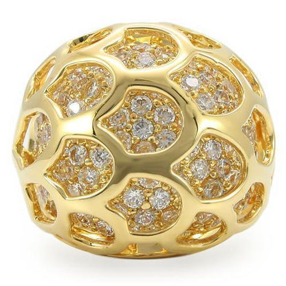 Gold Brass Ring with AAA Grade CZ  in Clear Size 6