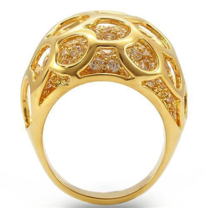 Gold Brass Ring with AAA Grade CZ  in Clear Size 6