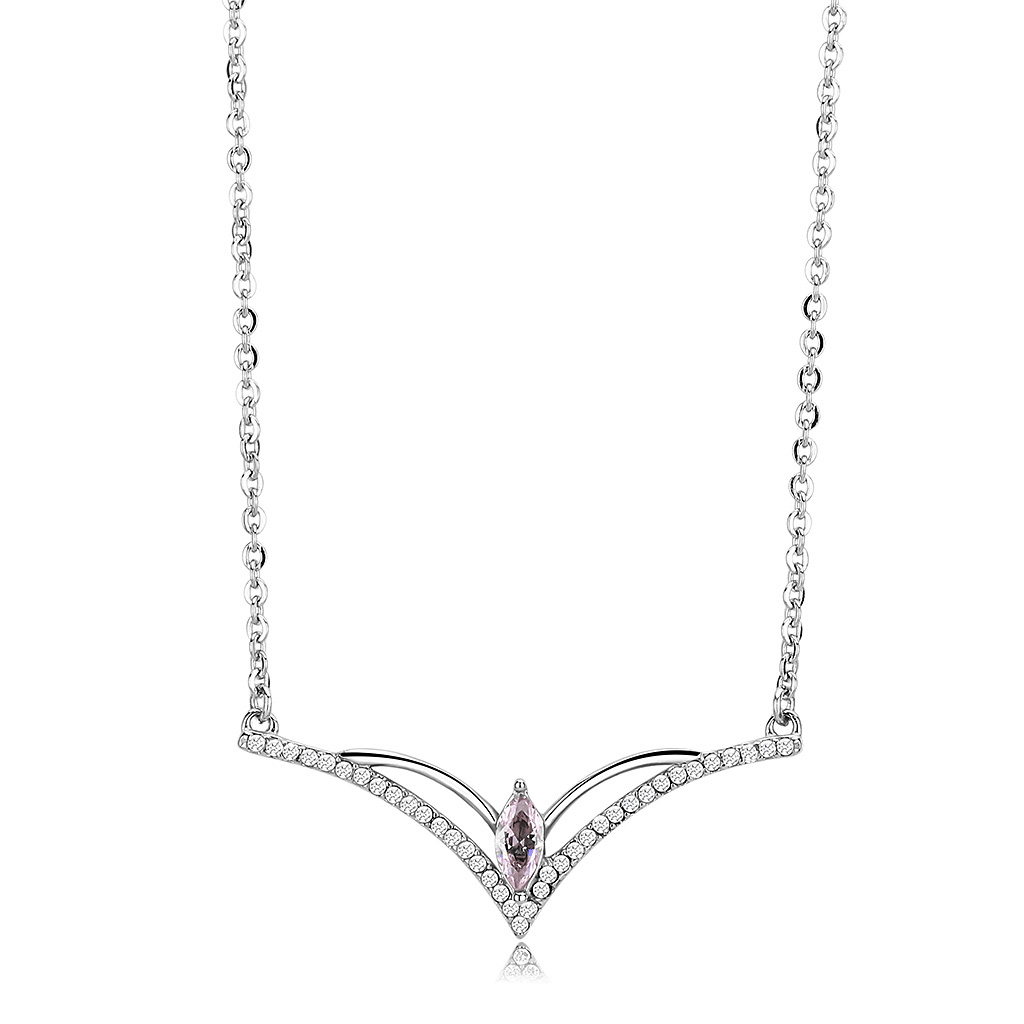 High polished Stainless Steel Chain Pendant with AAA Grade CZ in Light Rose 20"