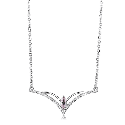 High polished Stainless Steel Chain Pendant with AAA Grade CZ in Light Rose 20"