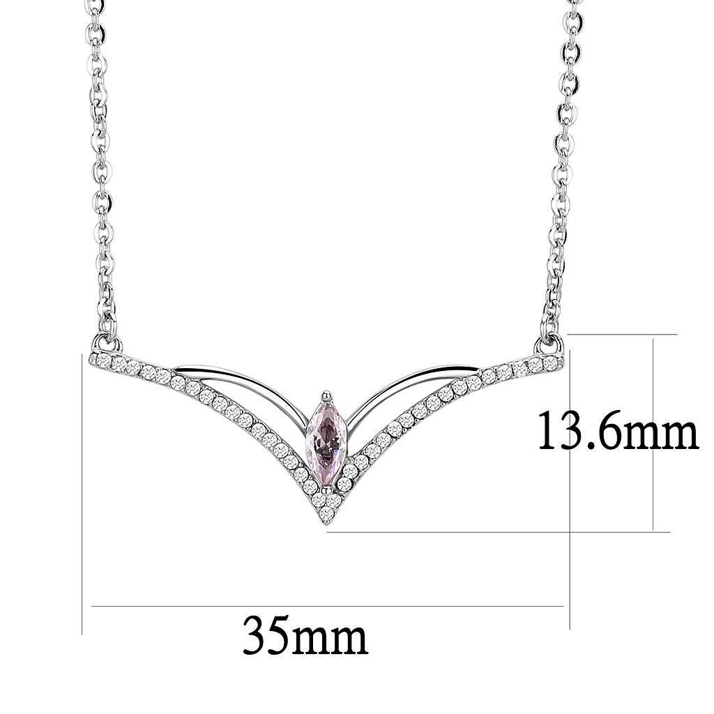 High polished Stainless Steel Chain Pendant with AAA Grade CZ in Light Rose 20"