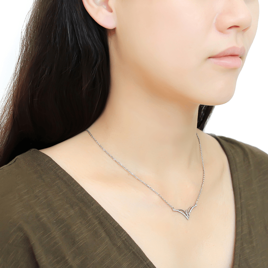 High polished Stainless Steel Chain Pendant with AAA Grade CZ in Light Rose 20"