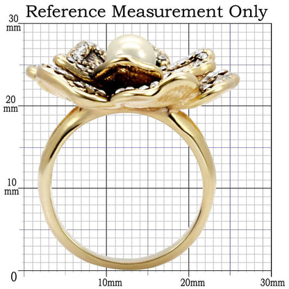 Gold Brass Ring with Synthetic Pearl in Citrine Yellow Size 7