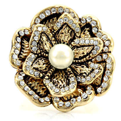 Gold Brass Ring with Synthetic Pearl in Citrine Yellow Size 7